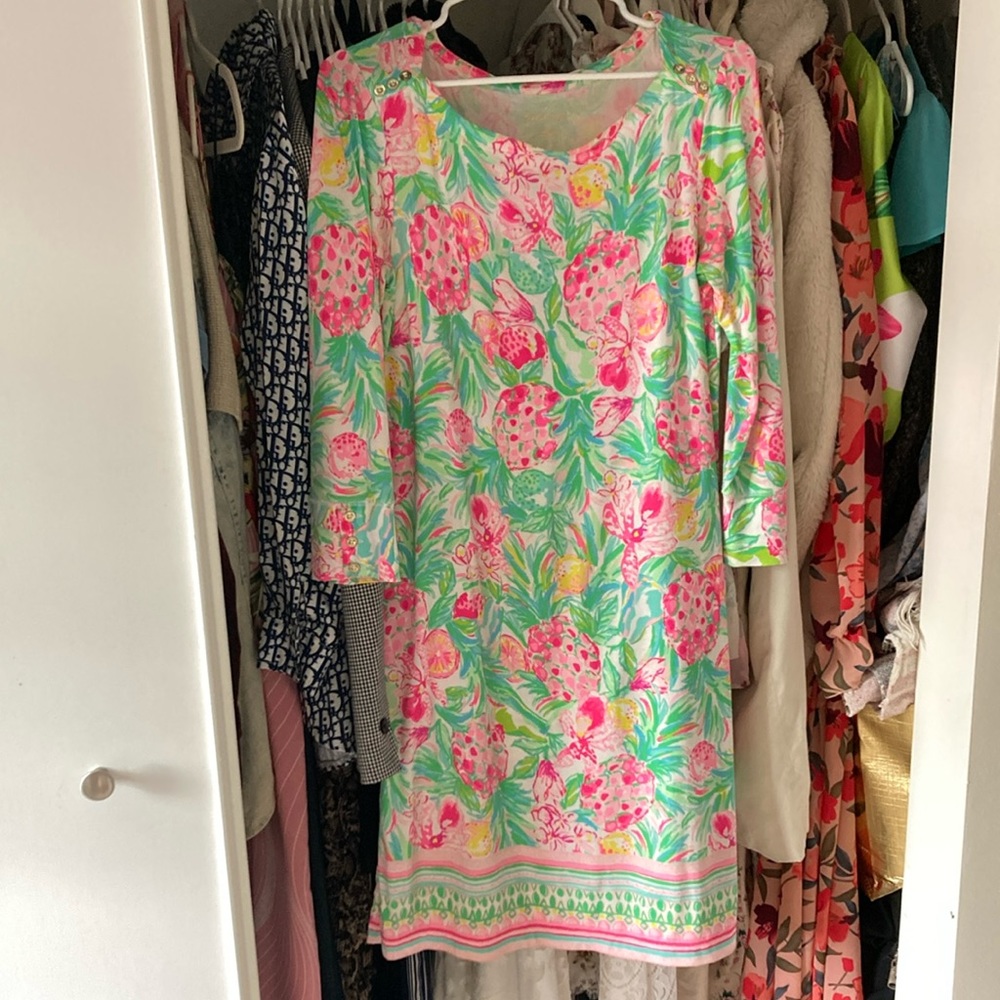 lilly pulitzer green pink floral dress